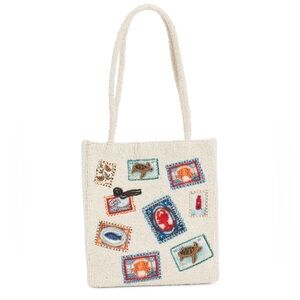 Viral Cream Beachy Animal Stamp Tote Bag Beaded Bag Made in India